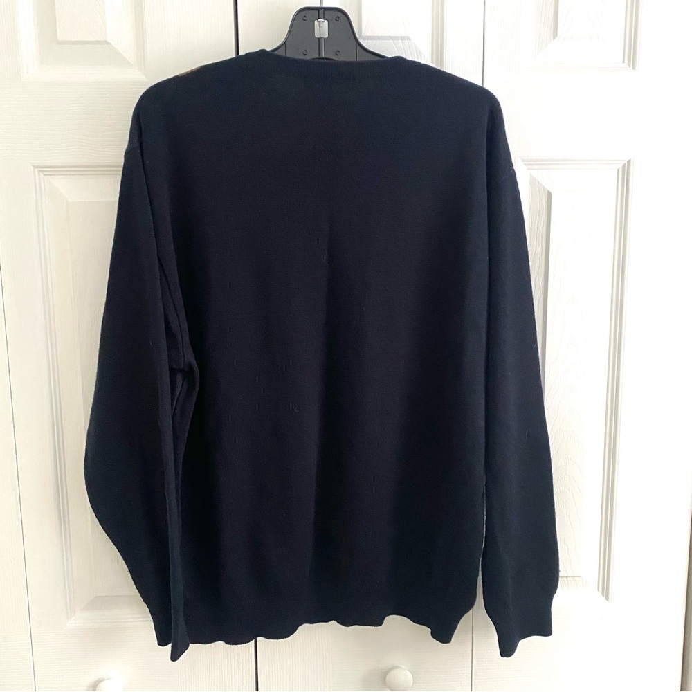Vintage 1990s Y2K Graphic V Neck Wool Blend & Faux Suede Pullover Sweater Size L - Picture 7 of 11